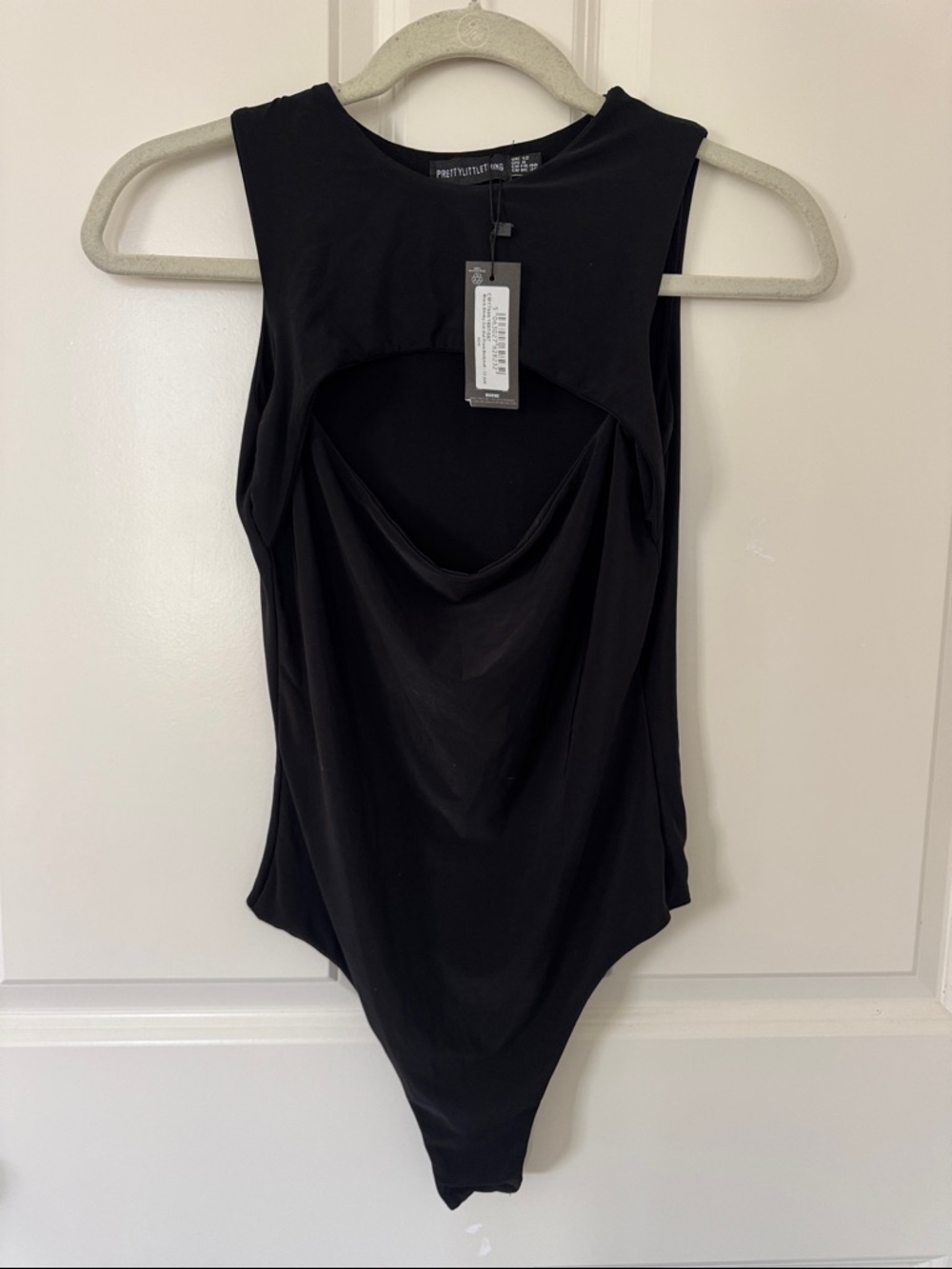 PrettyLittleThing Black Slinky Cut Out Front Bodysuit